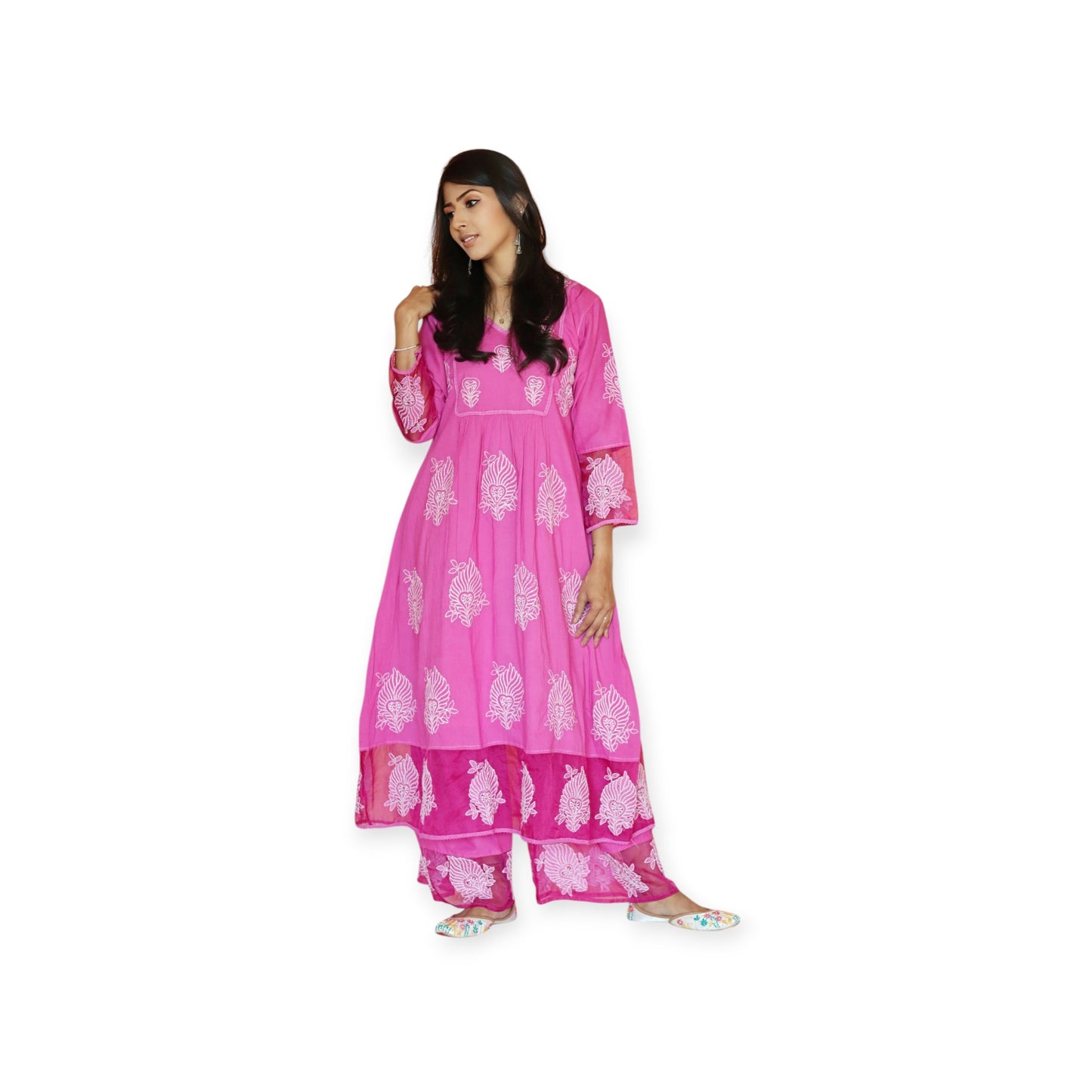 Feather Collection (Hot pink Anarkali suit with palazzo)