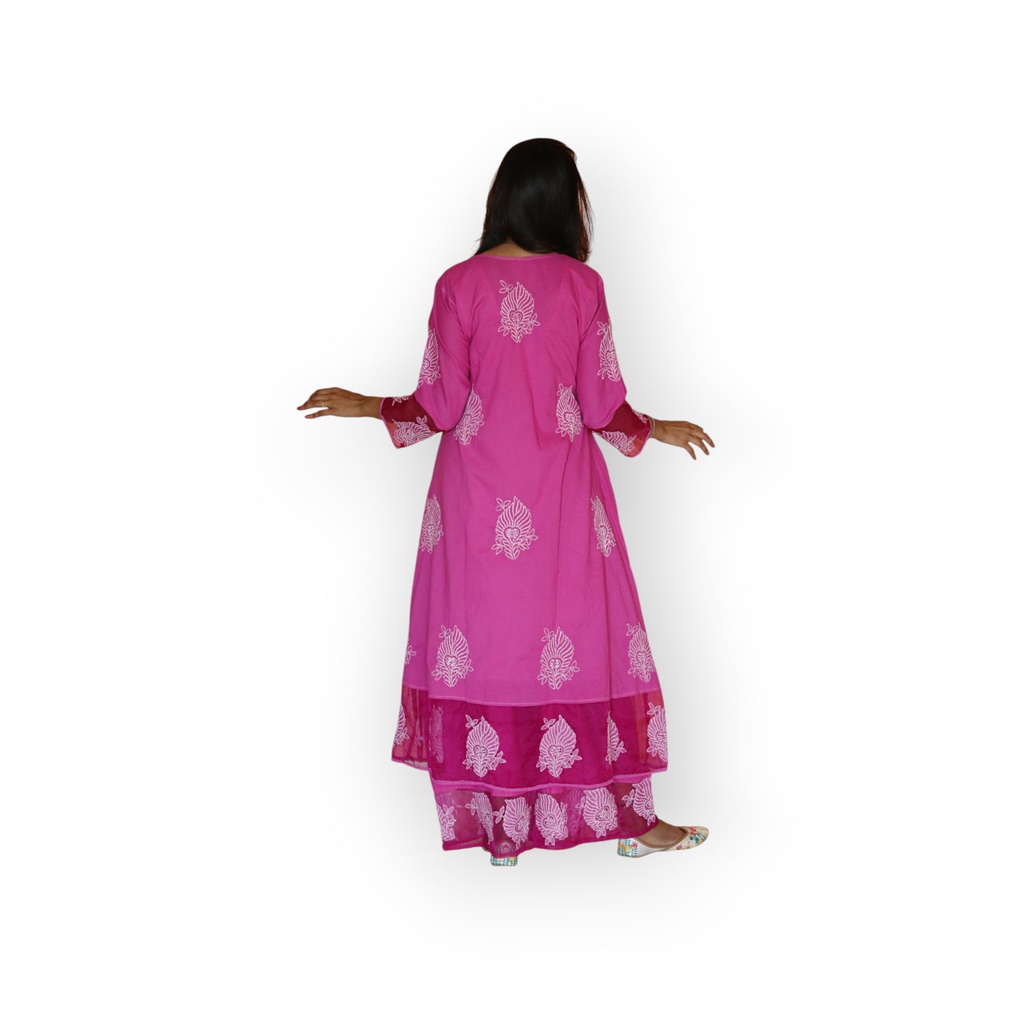 Feather Collection (Hot pink Anarkali suit with palazzo)